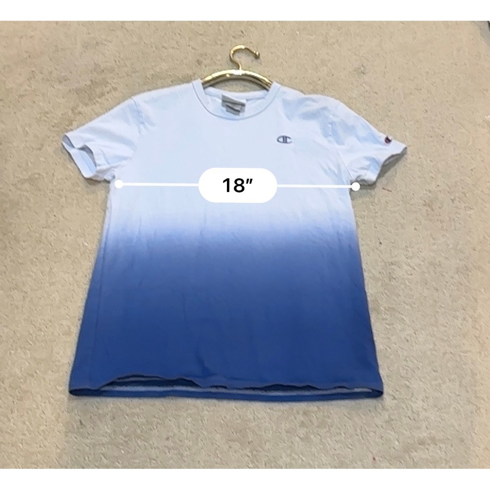 Champion‎ Mens Blue Ombre Dip Dye Short Sleeve T-Shirt Size Medium Athletic Logo - Picture 5 of 7